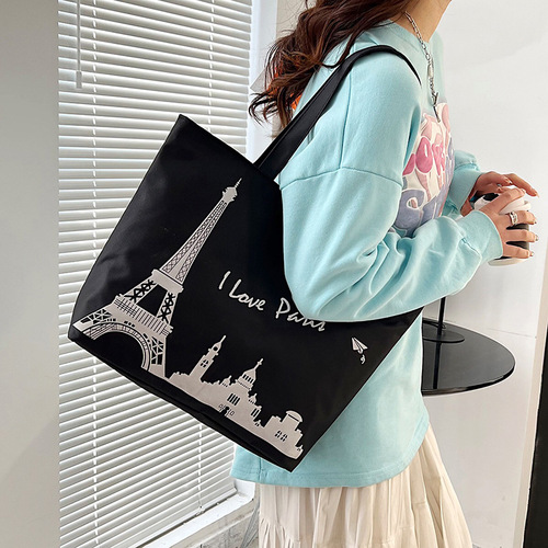 New Style Large Capacity Ladies Single Shoulder Bag Logo Printed Fashion Canvas Tote Bag Women Shopping Bag Wholesale