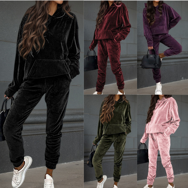 2026 Autumn and Winter European and American Cross-Border Amazon New Velvet Casual Suit Long-Sleeved Women's Clothing 2026 Autumn and Winter European and American Cross-Border Amazon New Velvet Casual Suit Long-Sleeved Women's Clothing
