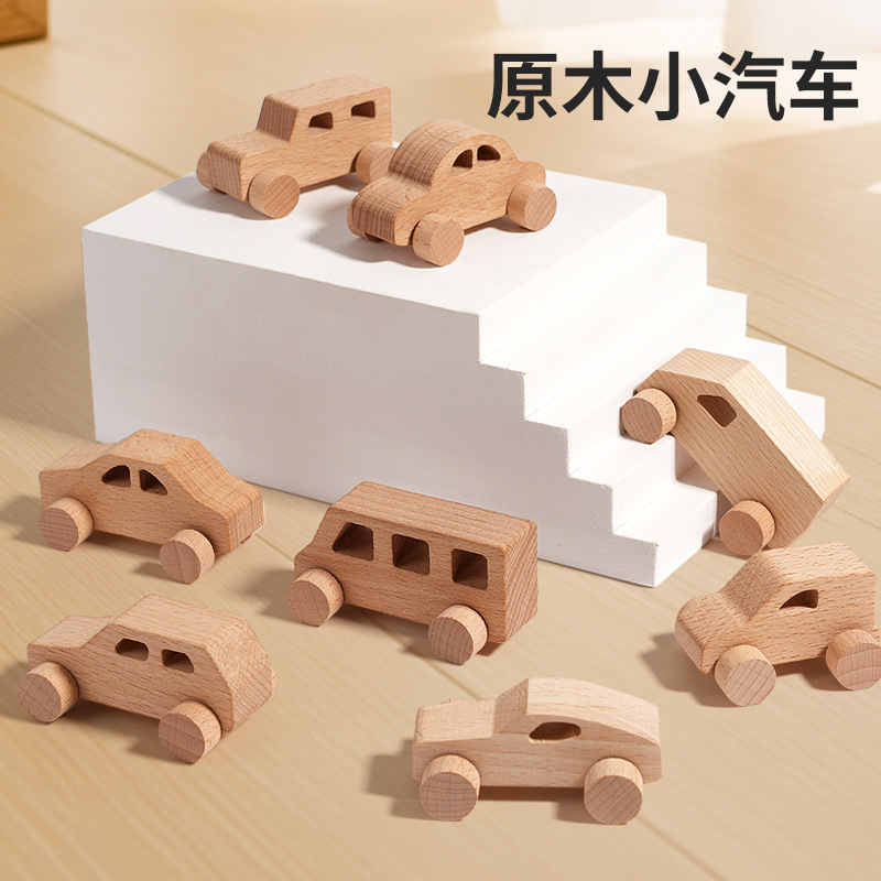木质榉木手推车 儿童抓握玩具 幼儿手推车玩具 原木实木玩具