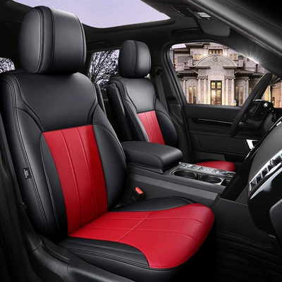 Suitable for Land Rover Discovery 5 all-inclusive special car seat cushion one car one version four seasons seat cover 5/7 seats can be ordered (Modelə uyğun (Original) oturacaq örtükləri) - black-red-standard-edition-5-seats-half-pack-of-ordinary-leather