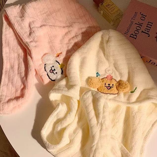 线条小狗干发帽可爱女超强吸水速干包头发毛巾珊瑚绒浴帽成人学生