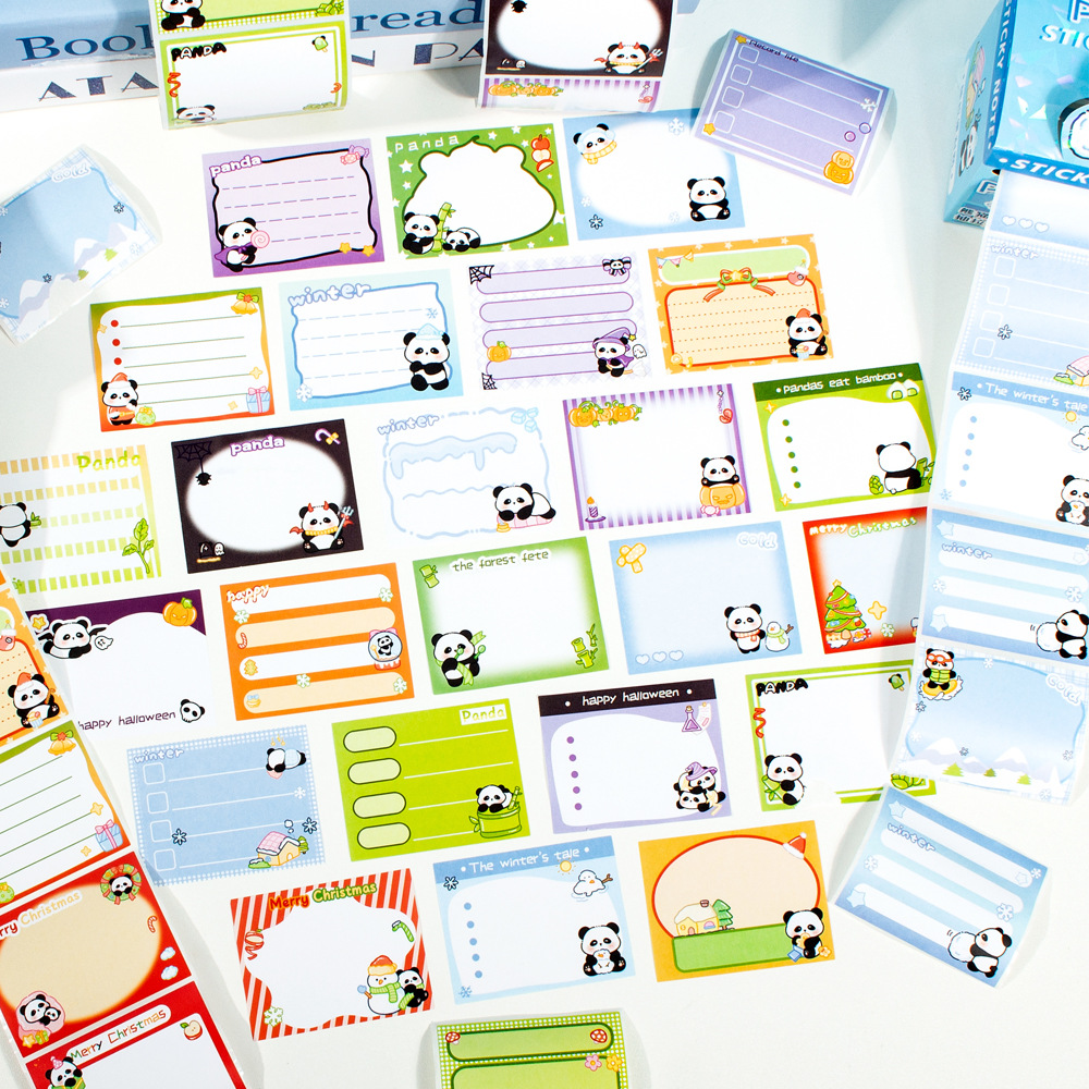 Adorable panda pequeño tesoro nacional pastillas creativas caja de leche dibujo de notas auto-adhesivas estudiantes de primaria aprenden papelería