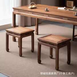 新中式老榆木凳子家用正方形餐桌椅实木元宝凳喝茶凳书法古琴凳