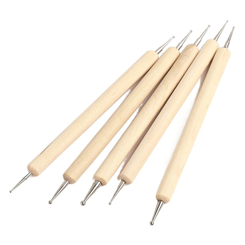 Wooden rod point drill pen wooden handle point flower pen double-headed point flower needle 5 sets indentation pen factory wholesale