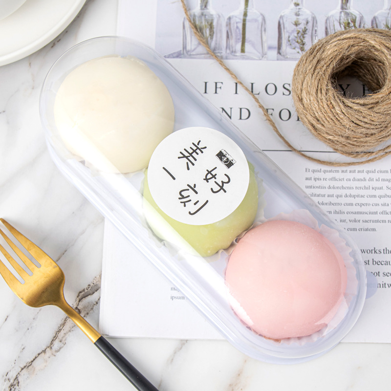 雪媚娘塑料包装盒三粒装甜品蛋糕盒糯米糍麻薯蛋黄酥透明打包盒