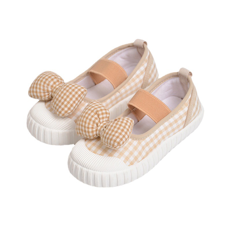 Foreign Trade New Bow Baby Kidsren's Canvas Shoes Korean Style Slip-On Girls Kindergarten Kidsren's Shoes Soft Soles