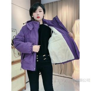 Velvet Thickeneded Hooded Jacket for Women 2024 Winter New Short Cotton Outwear Loose Warm Plus Wool Cotton Outwear