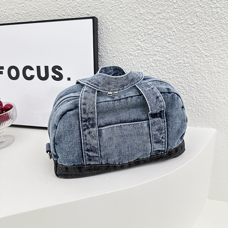 Bolso retro estilo Hong Kong 2025 verano nuevo bolso femenino estilo universitario bolso de mezclilla bolso de mensajero de color de contraste casual