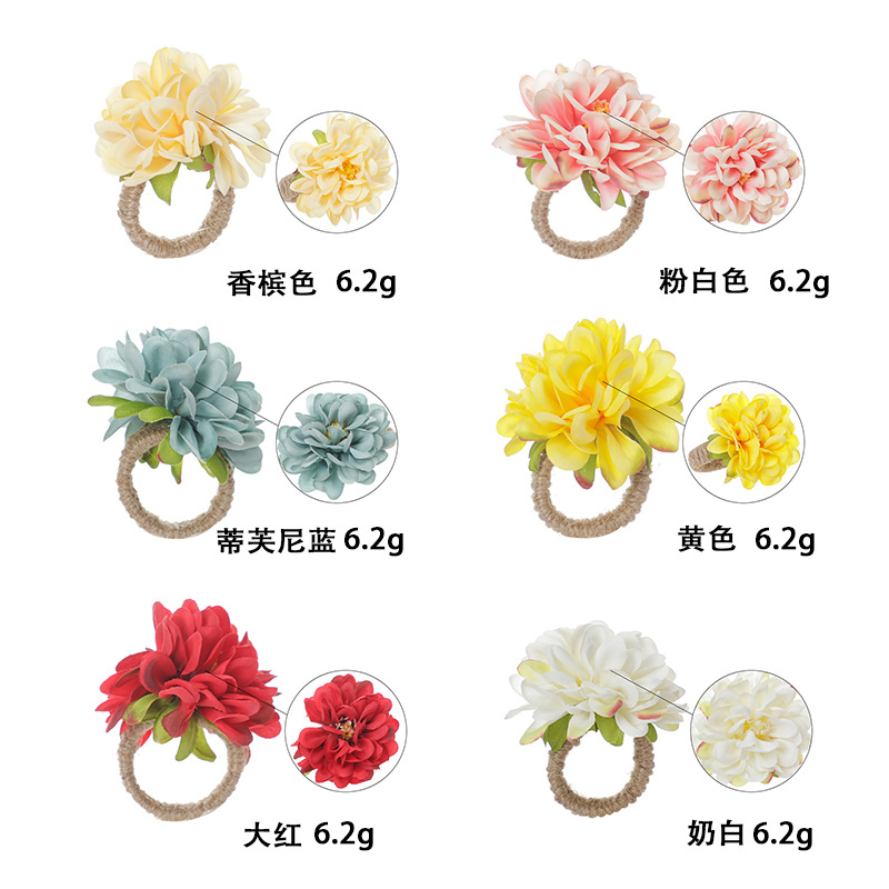 寶欣婚品仿真花餐巾扣麻繩餐巾環餐廳擺台小麗菊情人節餐巾圈批發