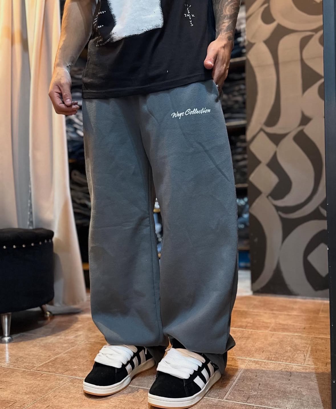 Pantalones Deportivos Grises de Estilo Americano para Hombre y Mujer, Holgados, de Pierna Recta, Anchos, de Cintura Alta, Casuales, con Estampado de Letras