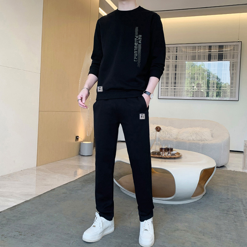 Casual suit Men's Autumn and Winter New fleece-lined Thickened Long Sleeve Simple Fashion Sweatshirt with Trendy Sportswear