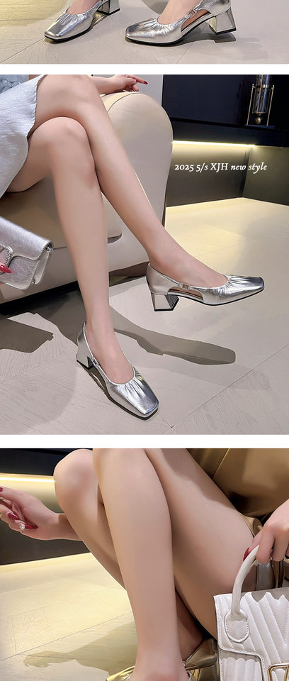 Giày Mary Jane nữ mũi vuông gót thô 3–6 cm, phối nơ, kiểu mới dễ phối đồ — Màu bạc, Màu trắng be, Màu vàng chi tiết 12