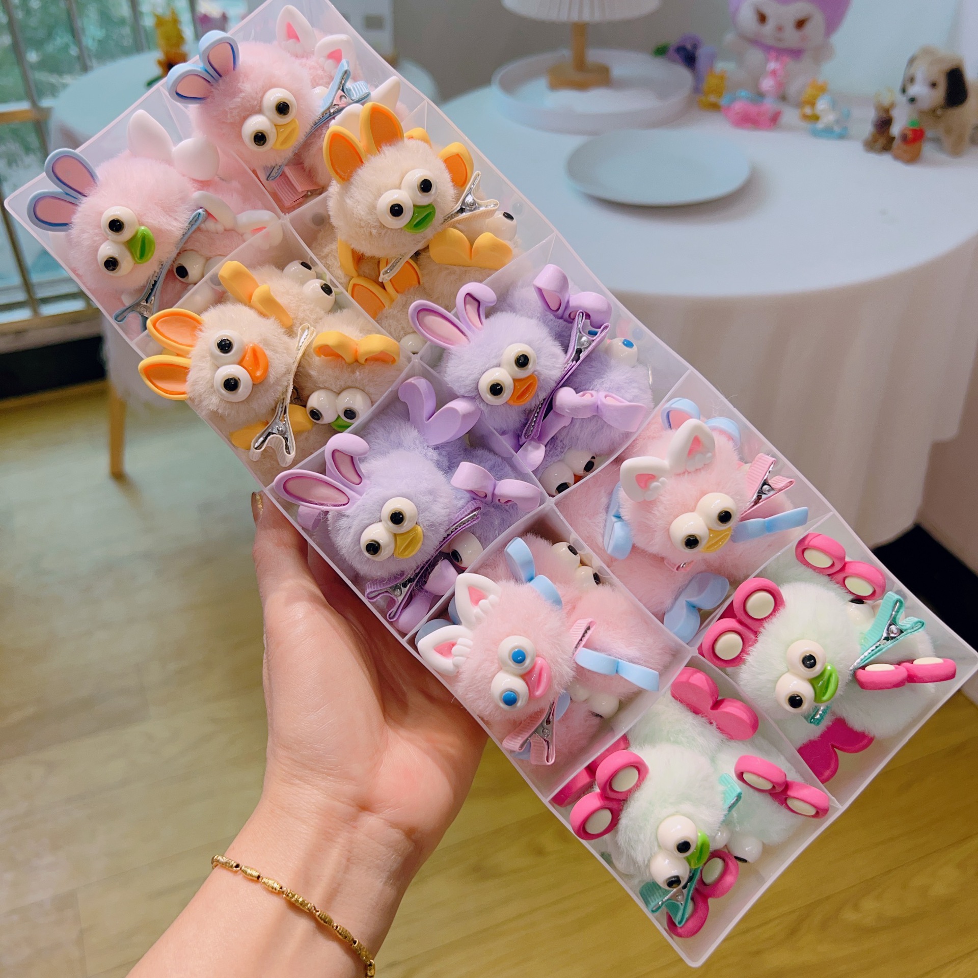 Big-eyed chicken set, prick-eared hair balls, hairpins, 10 starting shots