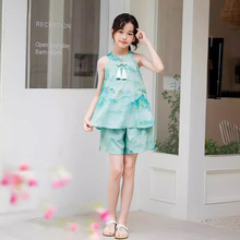 2025夏季新款女童新中式无袖旗袍套装短裤中大童流苏复古风两件套