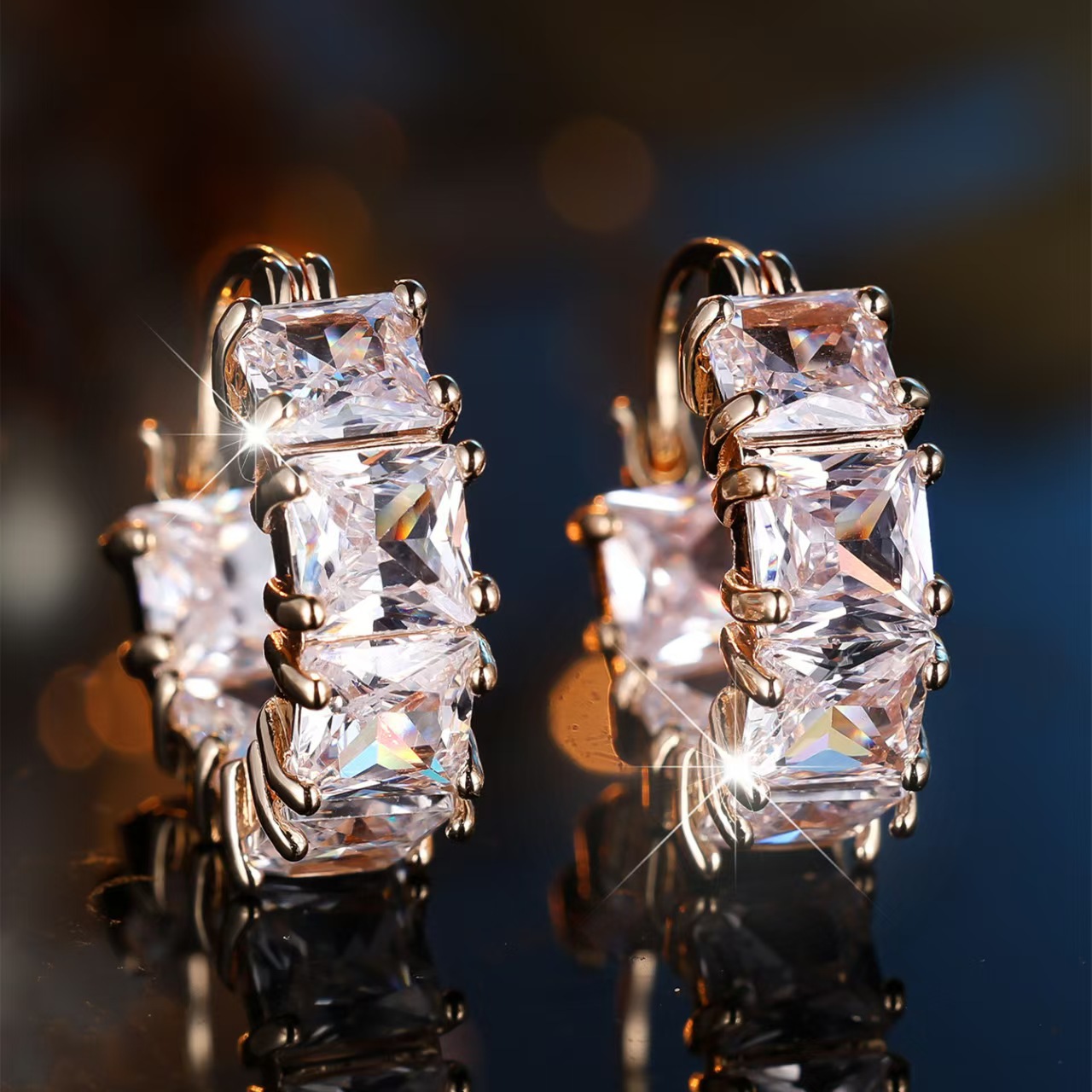 French Square Zircon Drop Earrings Elegant High-end Jewelry_voghion.com