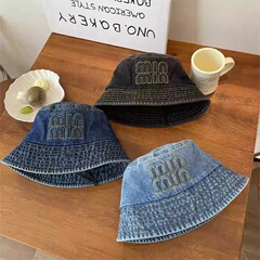 レトロな水洗いカウボーイ漁師帽女性韓国版百合顔小帽子日焼け止めアルファベット盆帽休暇日よけ帽