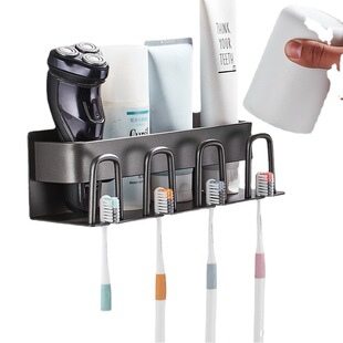 Hole Free Gun Gray Space Aluminum Toothbrush Holder Wall Mounted Electric Toothbrush Toothpaste Storage Toilet Bathroom Rack