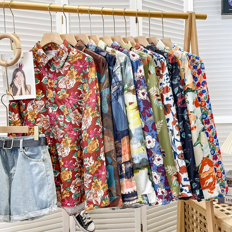 One Piece Ceremony Club Performance 2024 Retro Floral Print Shirt Women's Antique Performance Spring and Autumn Top