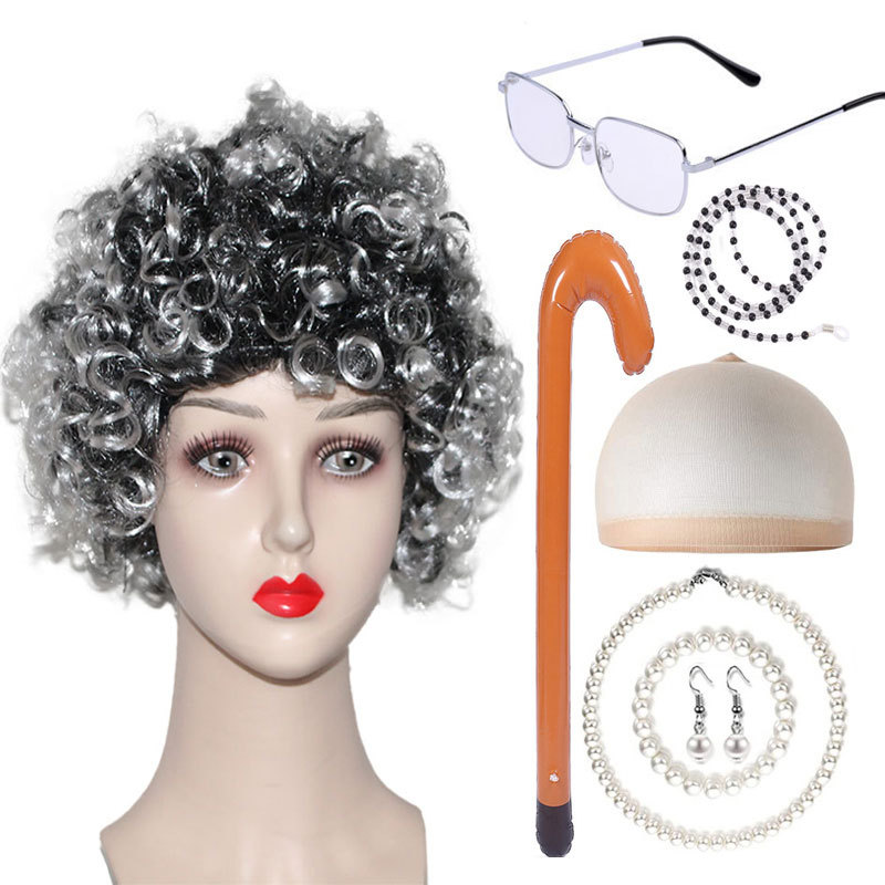 Conjunto de ocho piezas de pelo rizado de color mezclado blanco y negro