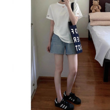 复古蓝牛仔短裤女夏季新款大码胖mm宽松显瘦梨形身材a字阔腿热裤