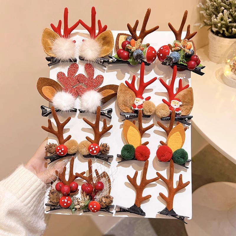 2024 new christmas headwear barrettes cute elk dress up hair accessories children deer hairpin ornament headband