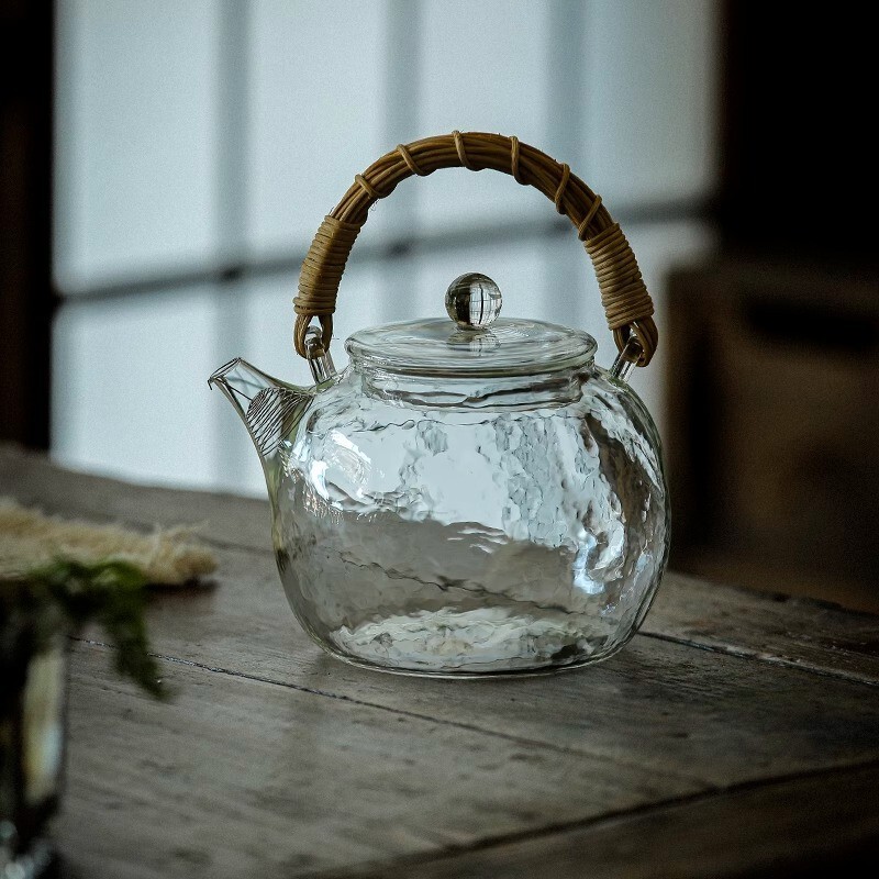 Glass Teapot Household Heat-Resistant Japanese-Style Hammered Electric Ceramic Stove Water Kettle Rattan Handle Beam Pot Kung Fu Glass Teapot