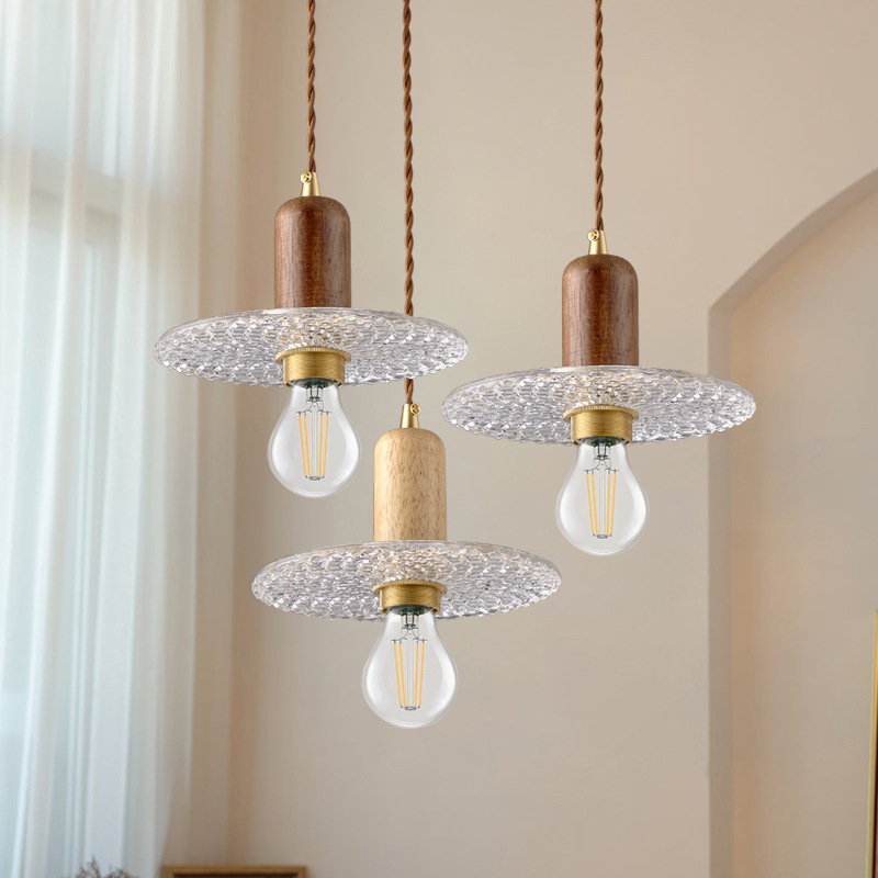 Landelier de vidrio japonés nórdico creativo restaurante retro bar bar café vivienda vidrio de madera sólida pequeña lámpara