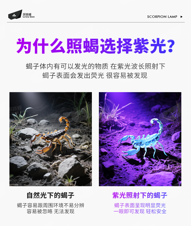 Special Lamp for Scorpions, Multi-Functional Strong Light Flashlight, Rechargeable Outdoor Long-Range Ultra-Bright Purple Light, Long Battery Life