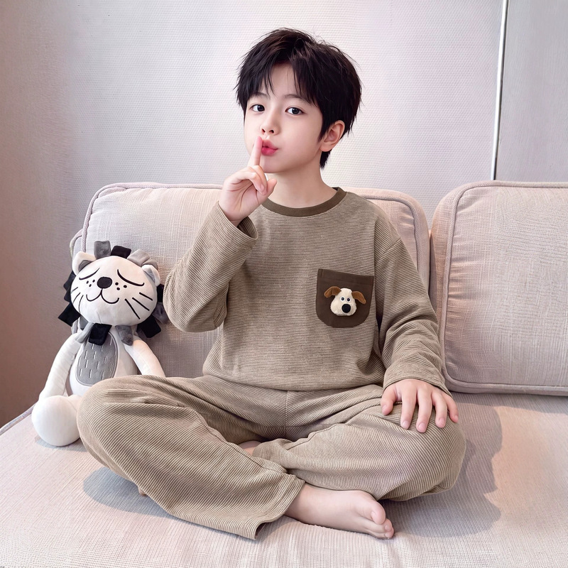 Children's Clothing Boys' Pajamas Spring and Autumn 2026 New Style Big Kids Autumn and Winter Boys' Loose-Fitting Thermal Home Wear for Teenagers