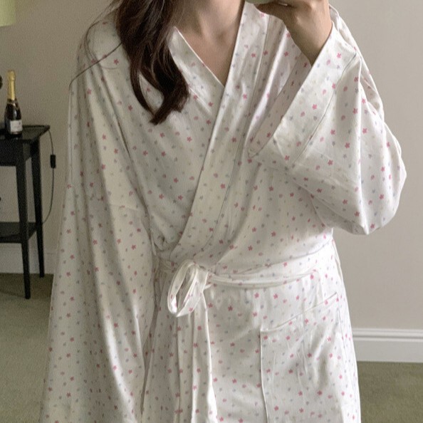 Korean Ins Women's Autum New Products Starry Brushed Cotton Japanese Nightgown Lazy Home Wear Bathrobe Wholesale