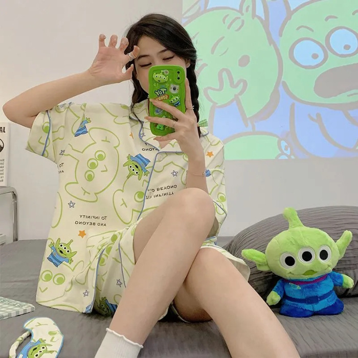 Celebridad en línea ins estilo Corea del Sur pijamas de dibujos animados verano de las mujeres Mickey pantalones cortos de manga corta de alto grado lindo traje homewear