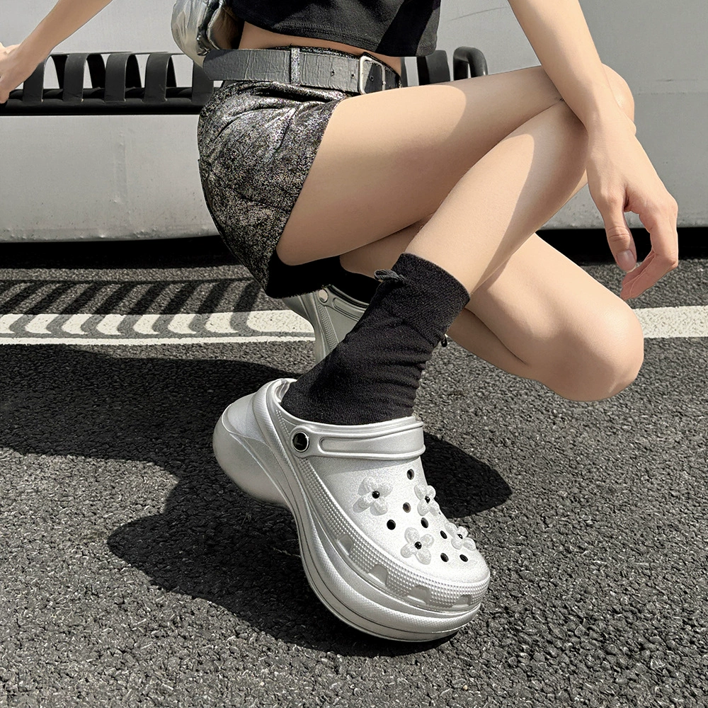 Summer footwear platform, silver shoes, slippers, soft sole
