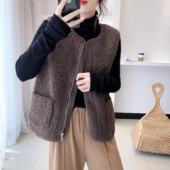 羊羔毛绒马甲女2025新款马夹外穿外套复古风背心女皮毛一体秋冬季