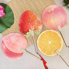 水果团扇双面创意手绘夏季清凉道具拍照苹果杨桃榴莲草莓西瓜扇子