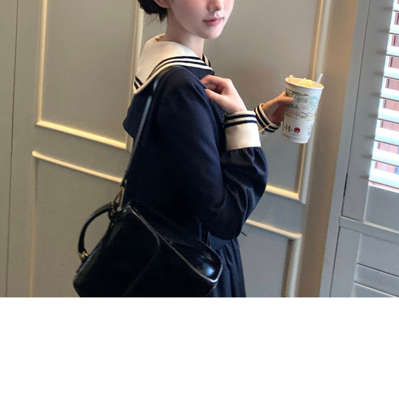 航行秋日 学院风双层海军领小风衣外套+半身裙两件套装女秋季新款|undefined