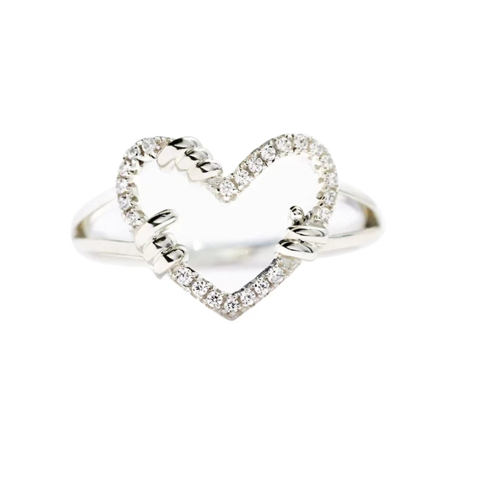 Adjustable Ring Size Daily Occasion Alloy Material Fashion Heart Shape Alloy Plating Artificial Diamond Women's Open Ring