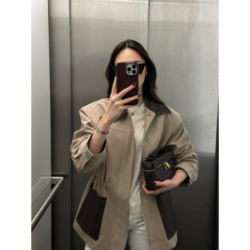 Temperamento de moda cuello de cuero bolsillo decoración chaqueta de mujer 2026 otoño nuevo estilo transfronterizo Europa y Estados Unidos comercio exterior al por mayor image 4