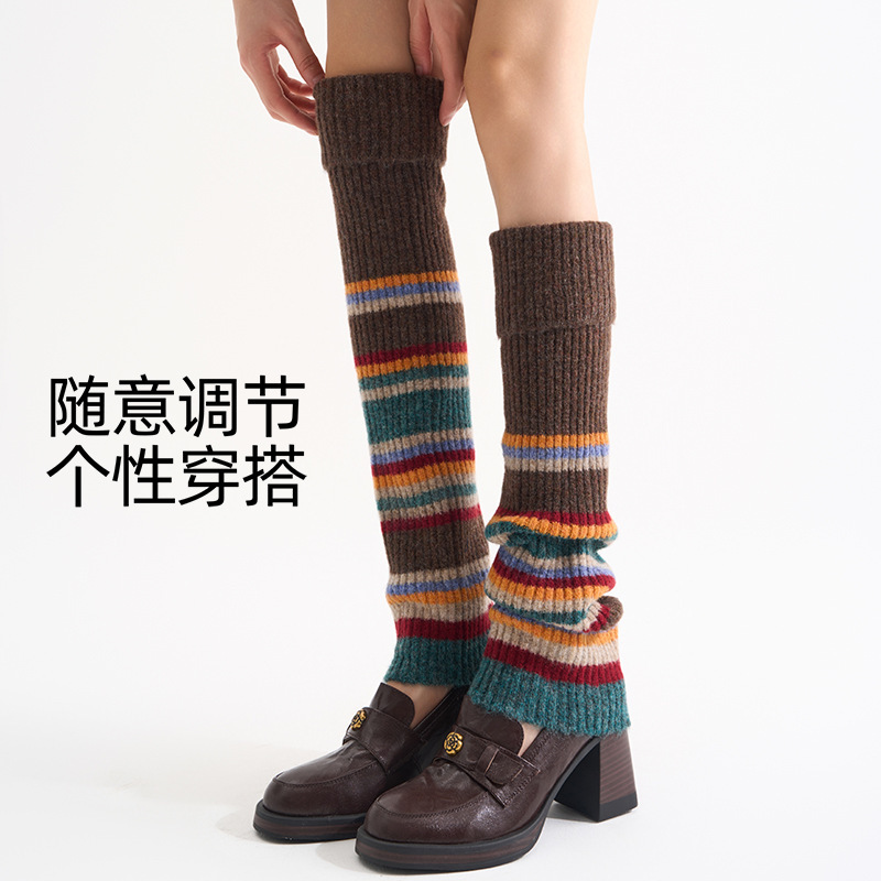 美式复古风腿套2025早秋新款条纹针织堆堆袜y2k辣妹个性羊毛袜套|undefined