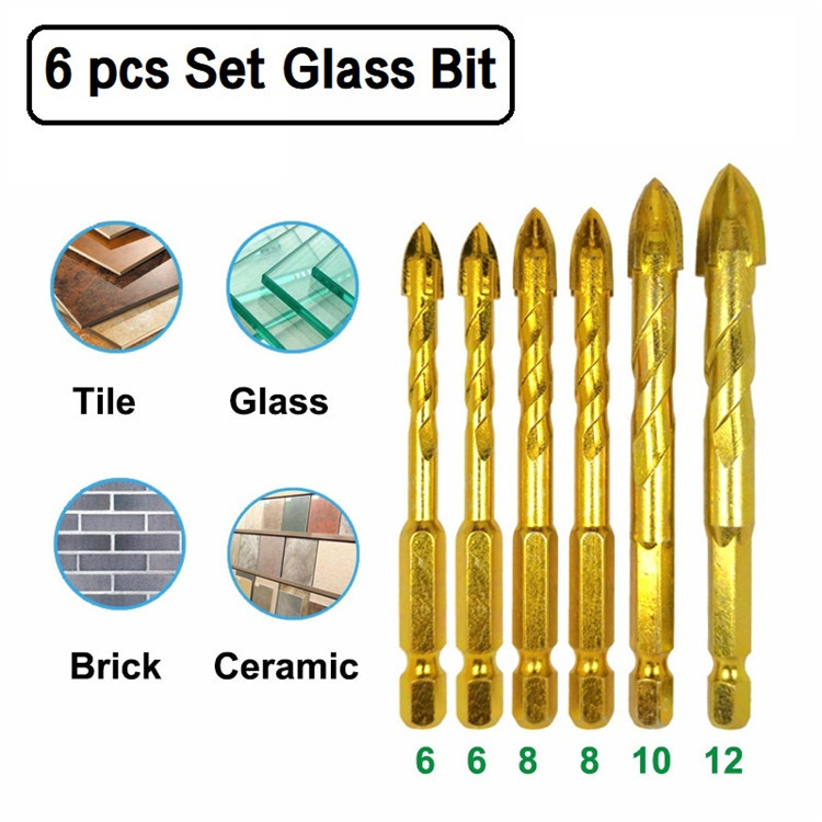6支十字头陶瓷钻 瓷砖玻璃砖墙钻孔钻头 三角钻头