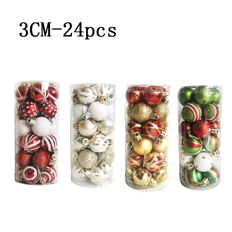 现货圣诞节3cm24个装 迷你小球塑料电镀球彩绘球圣诞树挂件装饰球