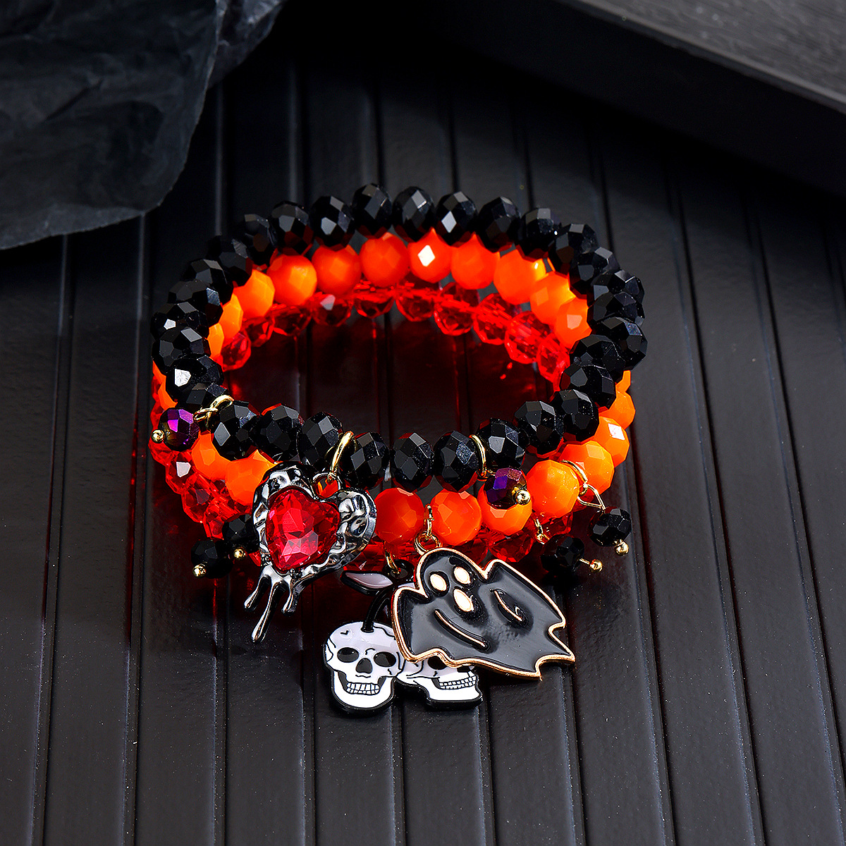bracelet set hot selling rice beads orange pumpkin skull pendant Halloween bracelet_voghion.com