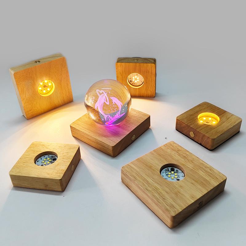 사각형 단단한 나무 빛나는베이스 led 나무 밤 빛 크리스탈 공 램프 홀더 크리 에이 티브 diy 아로마 테라피 공예 장식품