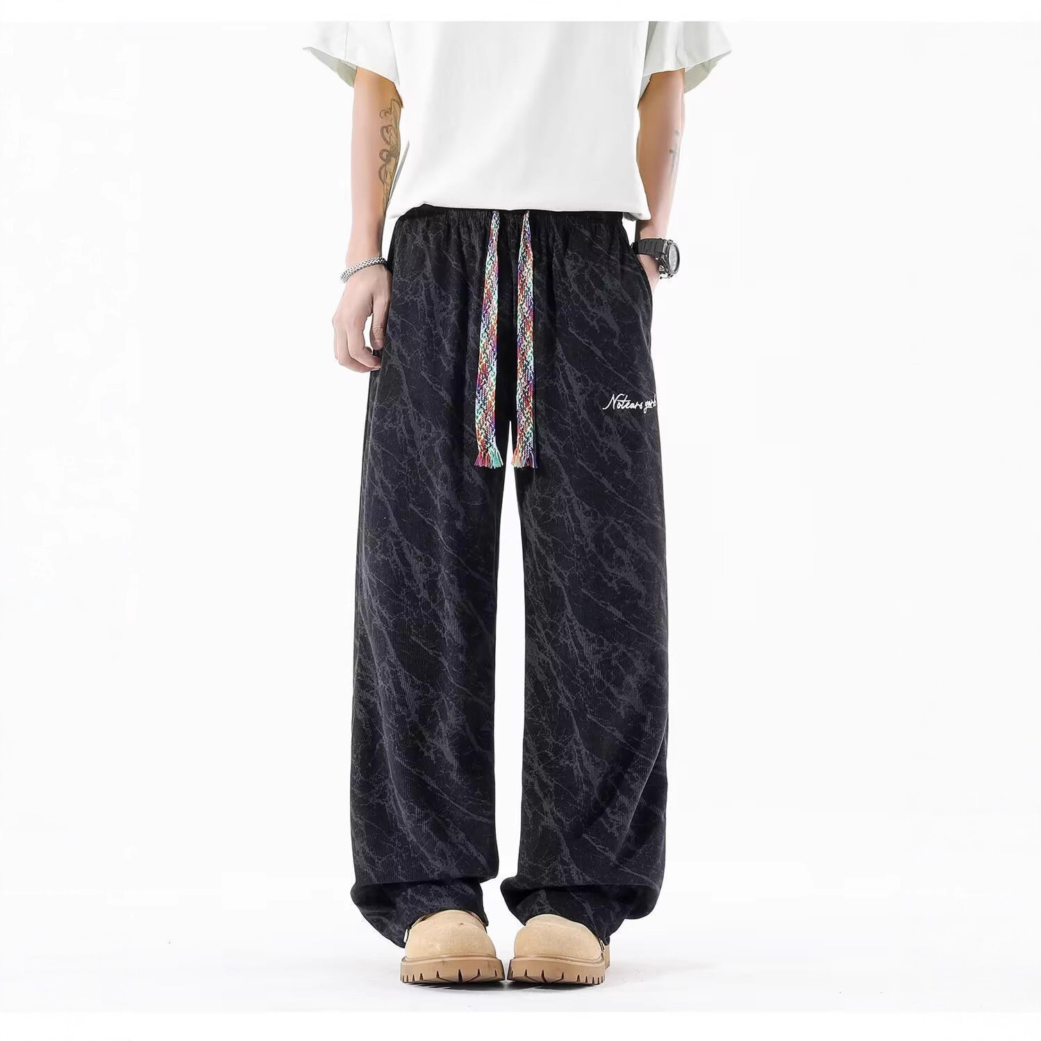 25 nuevos pantalones de piernas anchas de tinta retrógrada teñidos de tamaño estrecho cintura alta delgada suelta vertical pantalones de trapazo de cilindro recto para hombres y mujeres
