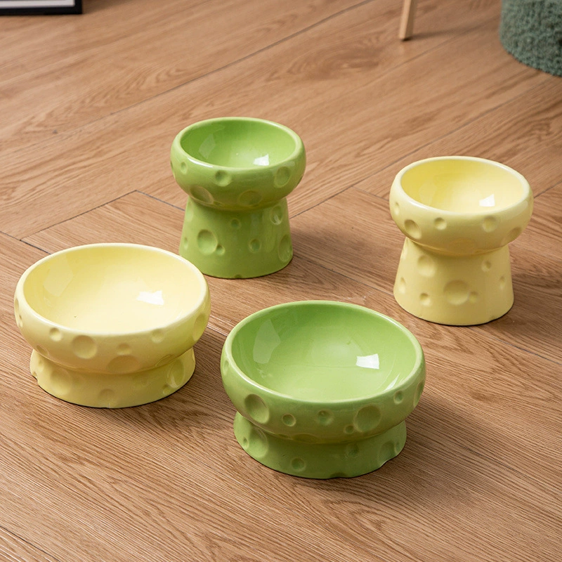 Миска для кошек, керамическая миска для кошачьего корма, высокая миска для еды, миска для воды, плоское горло, защищает шейный отдел позвоночника и предотвращает опрокидывание, миска для щенков большого диаметра, сыр