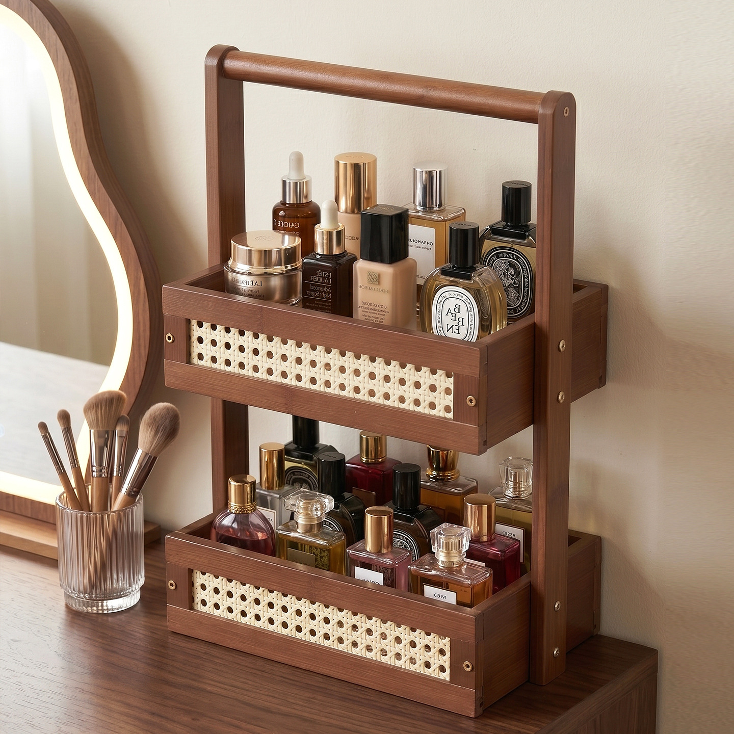 Solid Wood Cosmetics Storage Box, Desktop High-End Lipstick, Perfume, Skin Care Product, Jewelry Box, Dressing Table Storage Rack