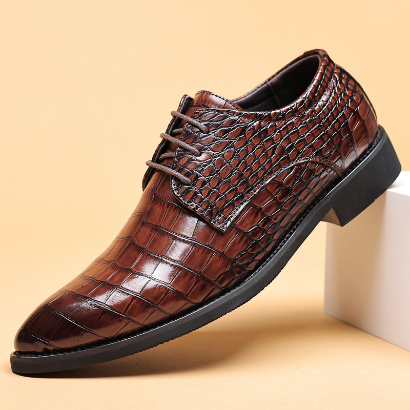 2024 Leather Shoes Men's New Business Dress Casual Shoes Crocodile Pattern Men's British Korean Style Pointed Toe plus size Shoes