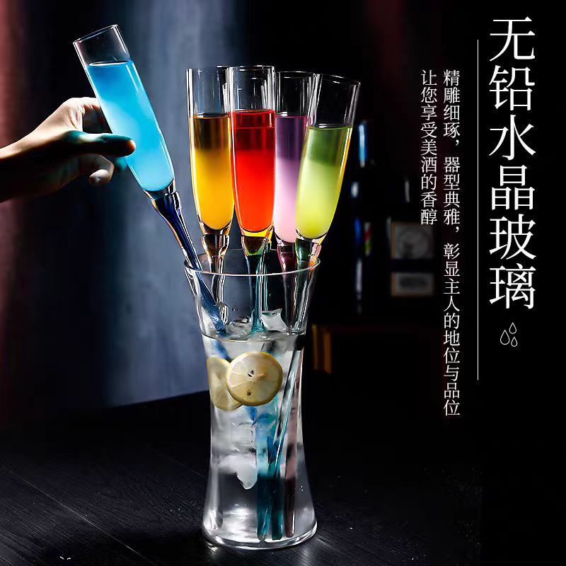 Taza de playa de alta calidad taza de cóctel taza de vidrio de color taza de champán de forma especial taza de pie alto KTV bar conjunto de playa