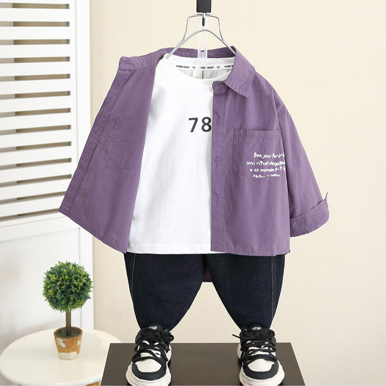 5838 Chaqueta de camisa de niño 2025 nuevo estilo de moda de otoño para niños estilo delgado exterior ropa de otoño para bebés camisa de manga larga
