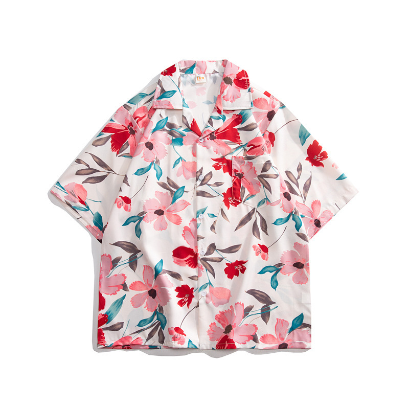 Thai Cuban Collar Floral Shirt Unisex Loose Retro Hawaiian Vacation Loose Beach Short Sleeve Shirt for Couple Thai Cuban Collar Floral Shirt Unisex Loose Retro Hawaiian Vacation Loose Beach Short Sleeve Shirt for Couple