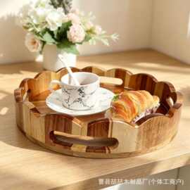 现货木质花边托盘牛奶面包早餐盘水果零食茶水盘氛围感香薰蜡烛盘